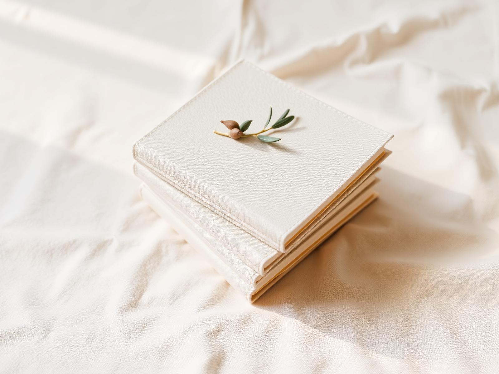 Stack of Rooted & Rested journals with olive sprig
